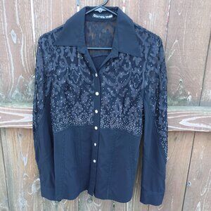 Clotheshead Holiday Bling Lace Trim Blouse Top Sz. S